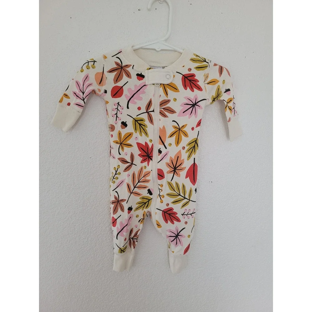 Hanna Andersson Baby 0-3M Organic Cotton Fall Leaves Zip Sleeper Pajamas #2